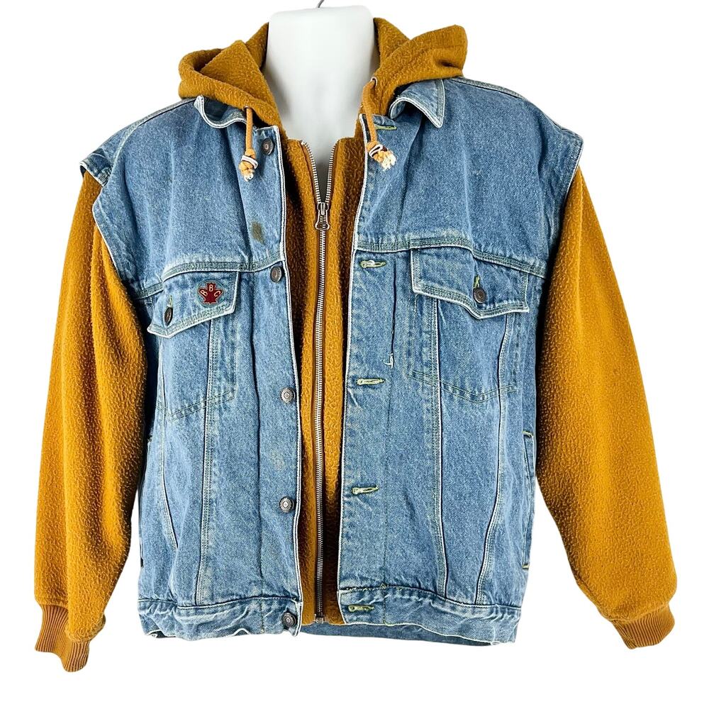 90s Bugle Boy Denim and Fleece Hoodie Jacket 1990s Vintage